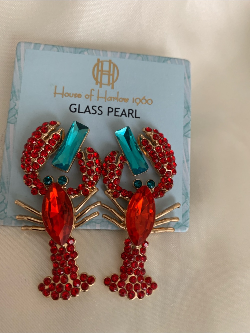 House of Harlow 1960 Red & Teal Crystal Lobster Drop Earrings